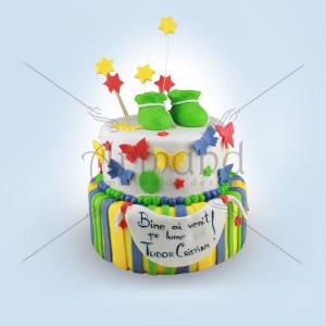 Tort cu botosei verzi si fluturi multicolori Tort cu botosei verzi si fluturi multicolori