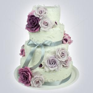 Tort de nunta Trandafiri mov si dantela eleganta Tort de nunta Trandafiri mov si dantela eleganta