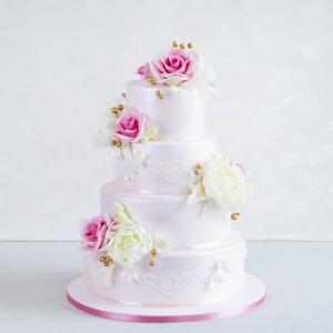 Tort Bujori Albi si Trandafiri Roz Tort Bujori Albi si Trandafiri Roz