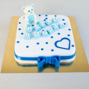 Tort Botez Baietel figurina Urs Alb Tort Botez Baietel figurina Urs Alb
