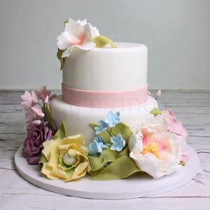 Tort nunta flori pastelate Tort nunta flori pastelate