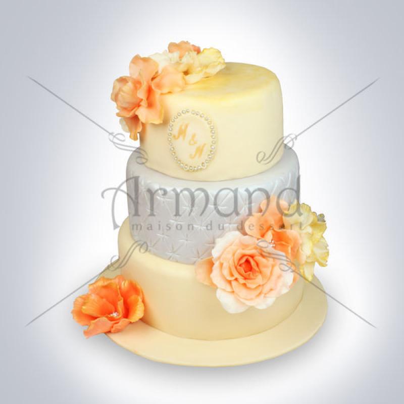 Tort nunta ivory-argintiu Flori portocalii