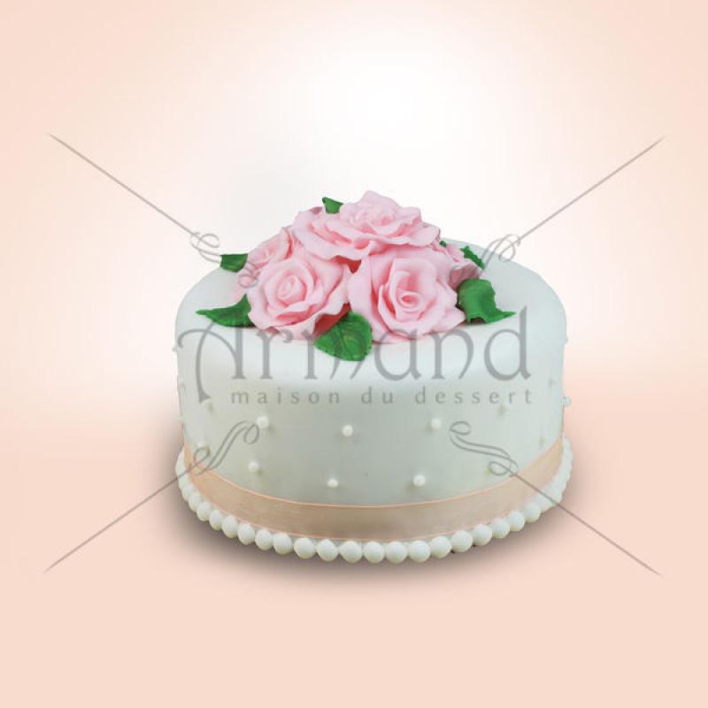 Tort Trandafiri roz si perle albe