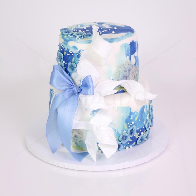Tort Botez Baby Shower Blue Watercolor