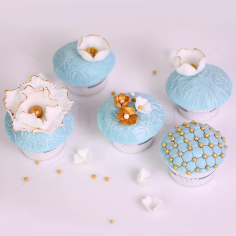 Colectie Cupcake Vintage Aqua cu Flori Aurii
