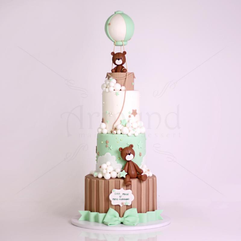 Tort Botez Cu Ursuleti si Balon Tort Botez Cu Ursuleti si Balon