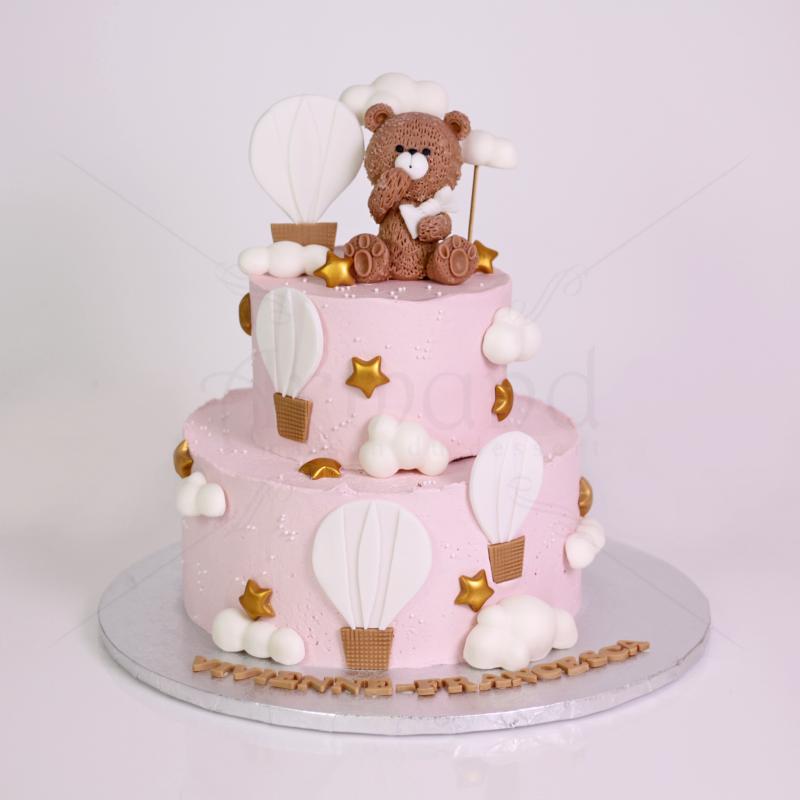Tort Roz cu Ursulet si Baloane