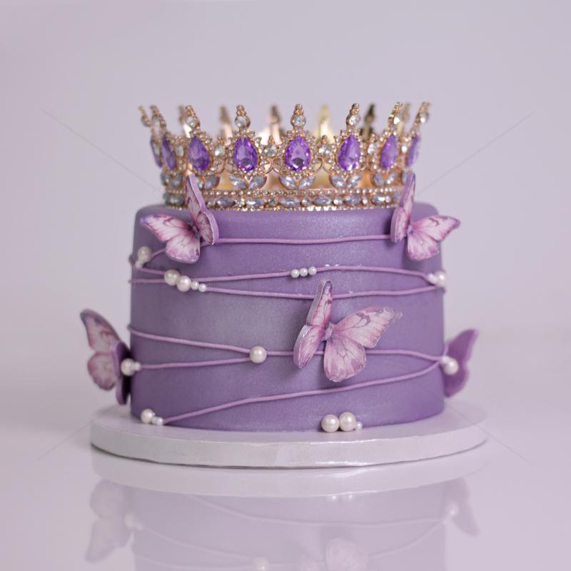 Tort Personalizat cu Coronita - Violet & Butterflies