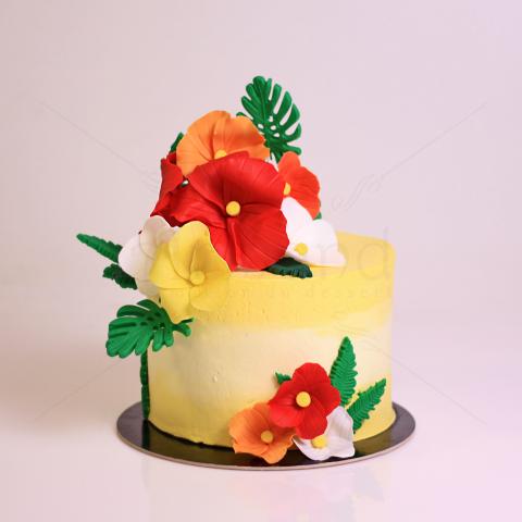 Tort Galben si Flori Exotice