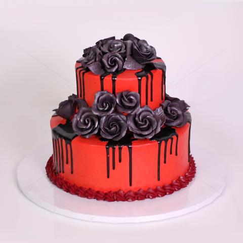 Tort Trandafiri Negru Metalizat si Ciocolata Scursa