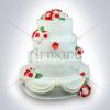 Tort de nunta alb cu falduri si flori rosii-1